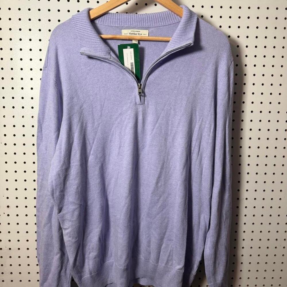 NWT Hawker Rye Cotton Cashmere 1/4 zip Mens Size Large Lilac Soft Preppy